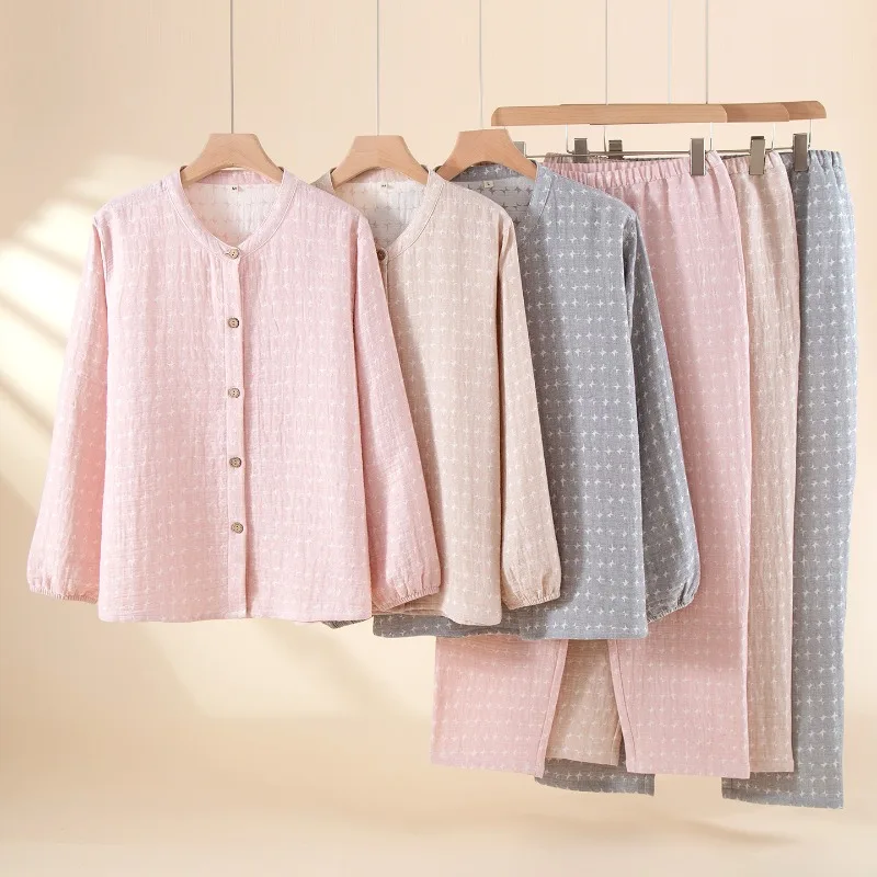 Ultra-Soft Nursing 100% Cotton Gauze Pajama Set Women Japanese Style Soft Breathable Crepe Cotton Loungewear for Sensitive Skin