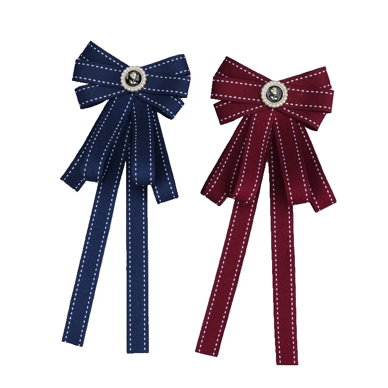 New Ribbon Brooches Pin Bow Tie Vintage Collar Black Blue Bowknot White Shirt Necktie Clip Women School Girls Boys Clothes Ties