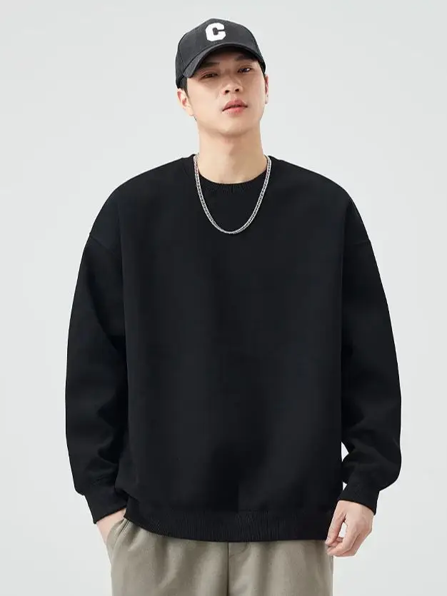 Round Neck Pullover Solid Color Sweatshirt Men's Women's Simple Versatile Couple's Model Inner Tops Soft