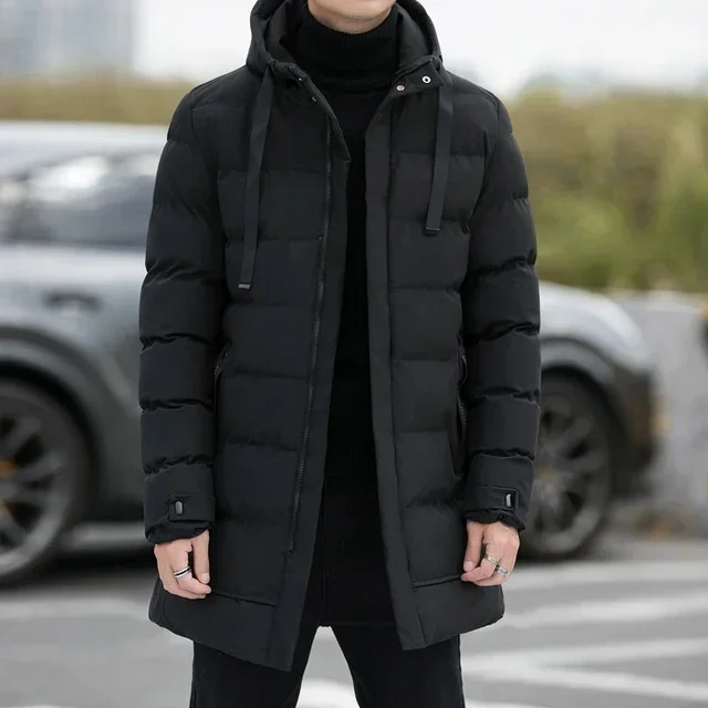 Winter Warm Long Outwear Hooded Thicken Mid-length Hooded Coat Men Warm Parka Winter Puffer Jacket Fashion Coat Male Overcoat