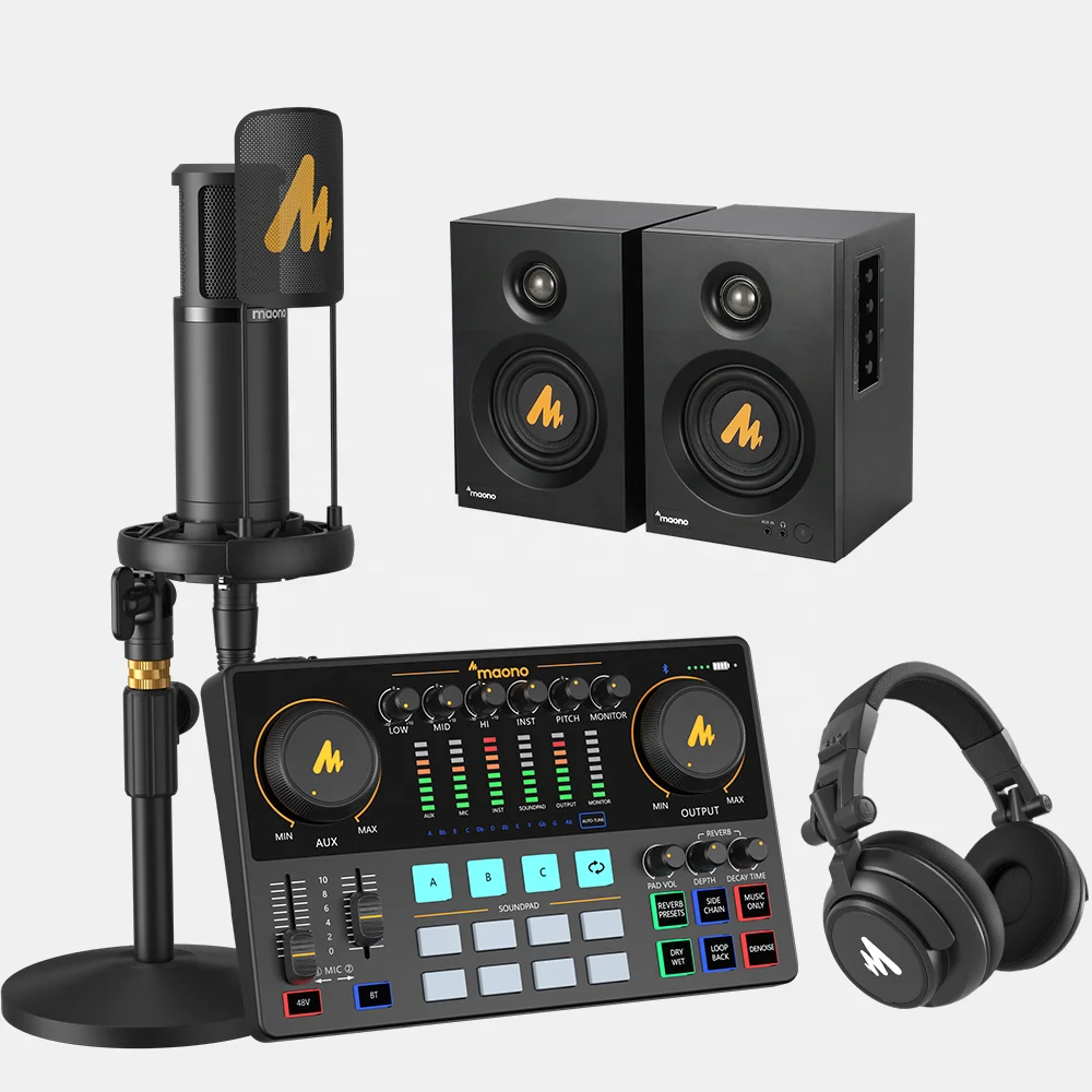 

MAONO Podcast Equipment Bundle Podcast Mixers Condenser Microphones Monitor Headphone Monitor Speaker Studio Podcast Sound Cards
