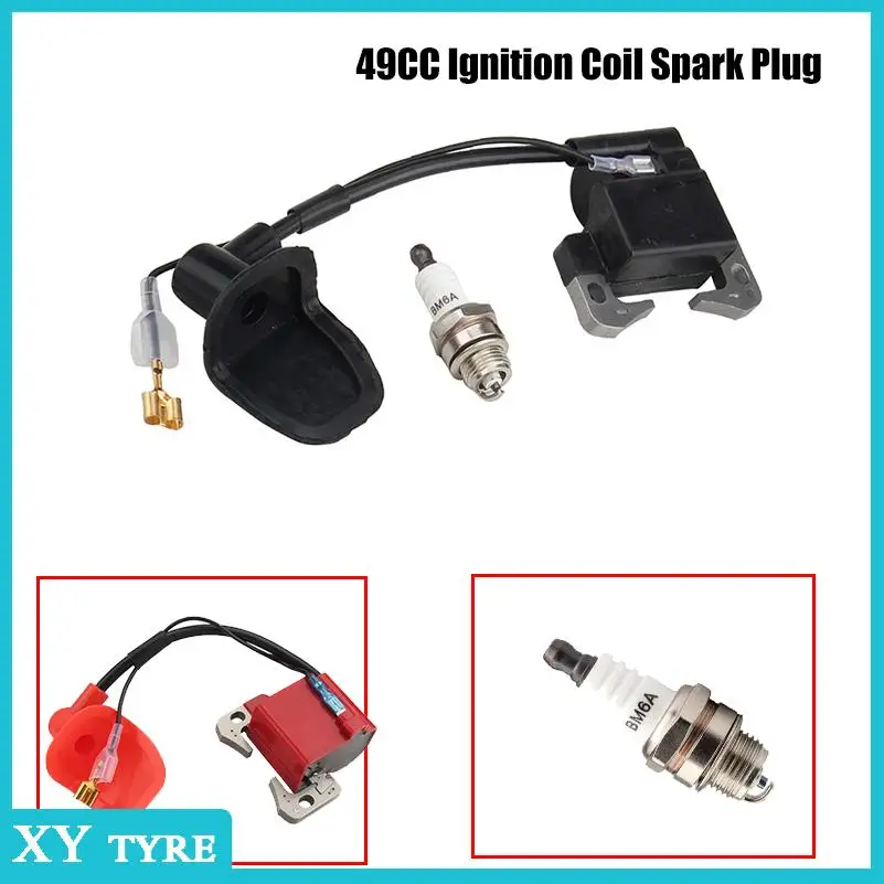 Red/Black Ignition Coil with L7T spark plug for 43cc 47cc 49cc Mini Quad Pocket Dirt Bike ATV 2-Stroke Engine Accessories