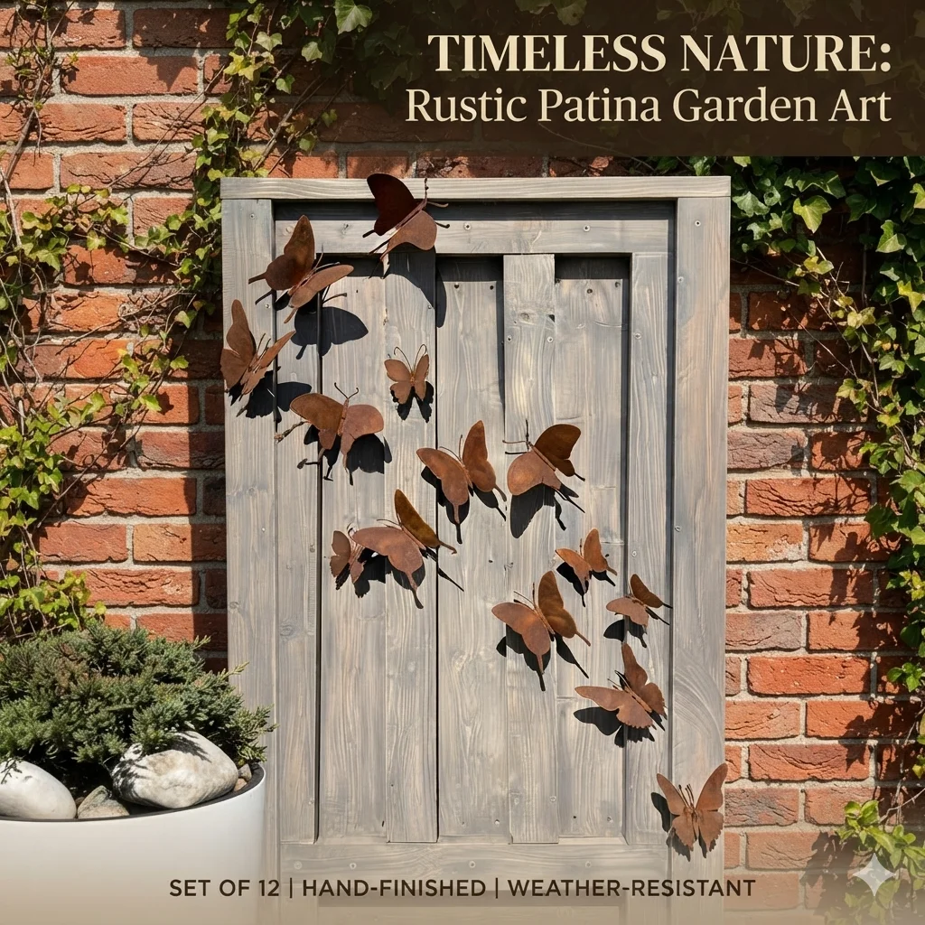 Vintage 3D Weatherproof Rusted Metal Butterflies 15 Pieces Rustic Garden Wall Art Outdoor Fence Patio Backyard Housewarming Gift