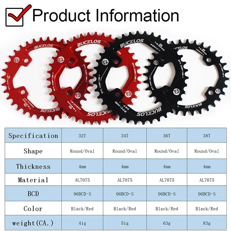 Bike Chainring 96BCD 32t 34t 36 38t Fit 8/9/10/11S Narrow Wide Bike Chainwheel Aluminum MTB Chain Wheel Round Oval Bike Crankset