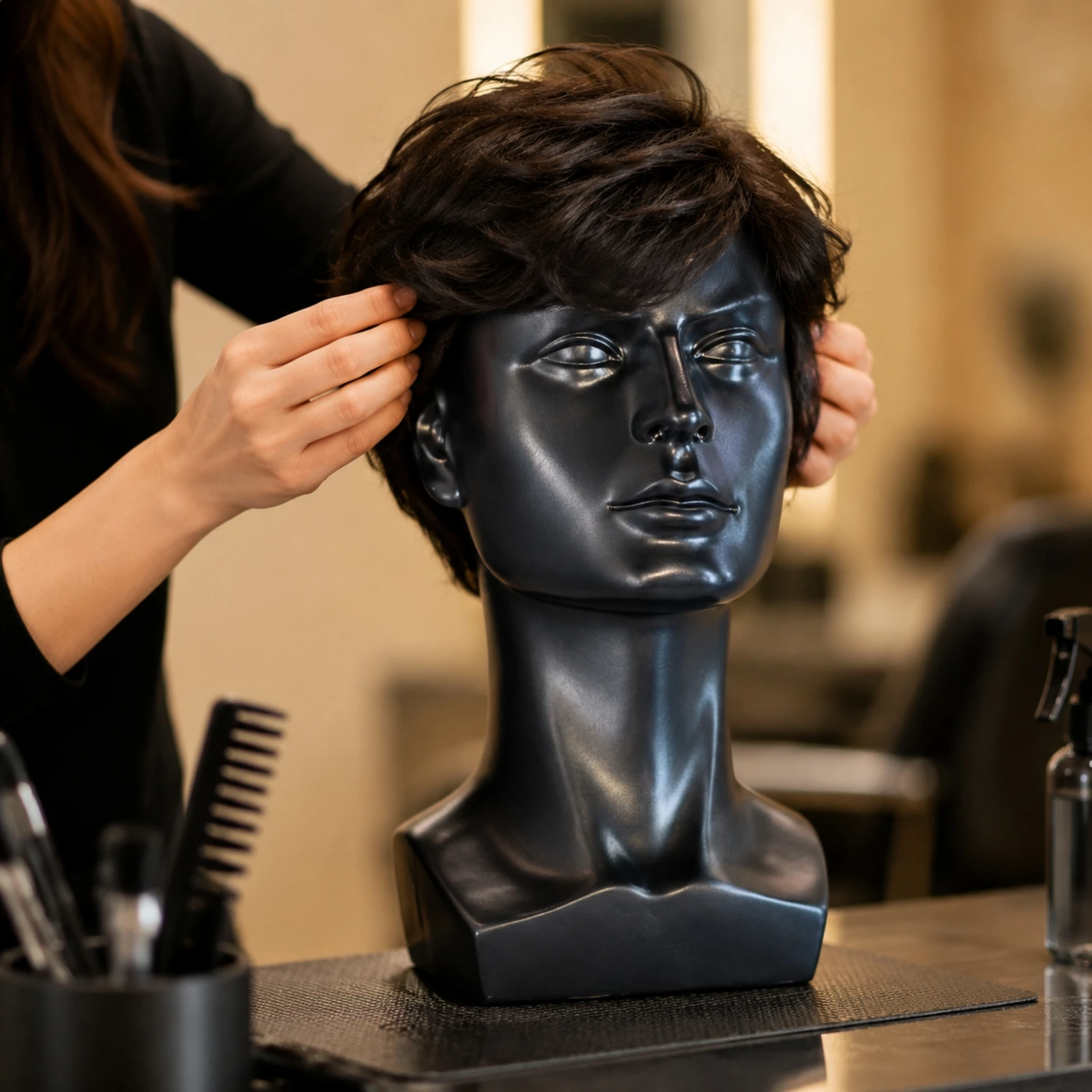 Bald Mannequin Head with Base Lightweight PVC Male Mannequin Head Stable Universal Size for Hairstylists, Styling Practice