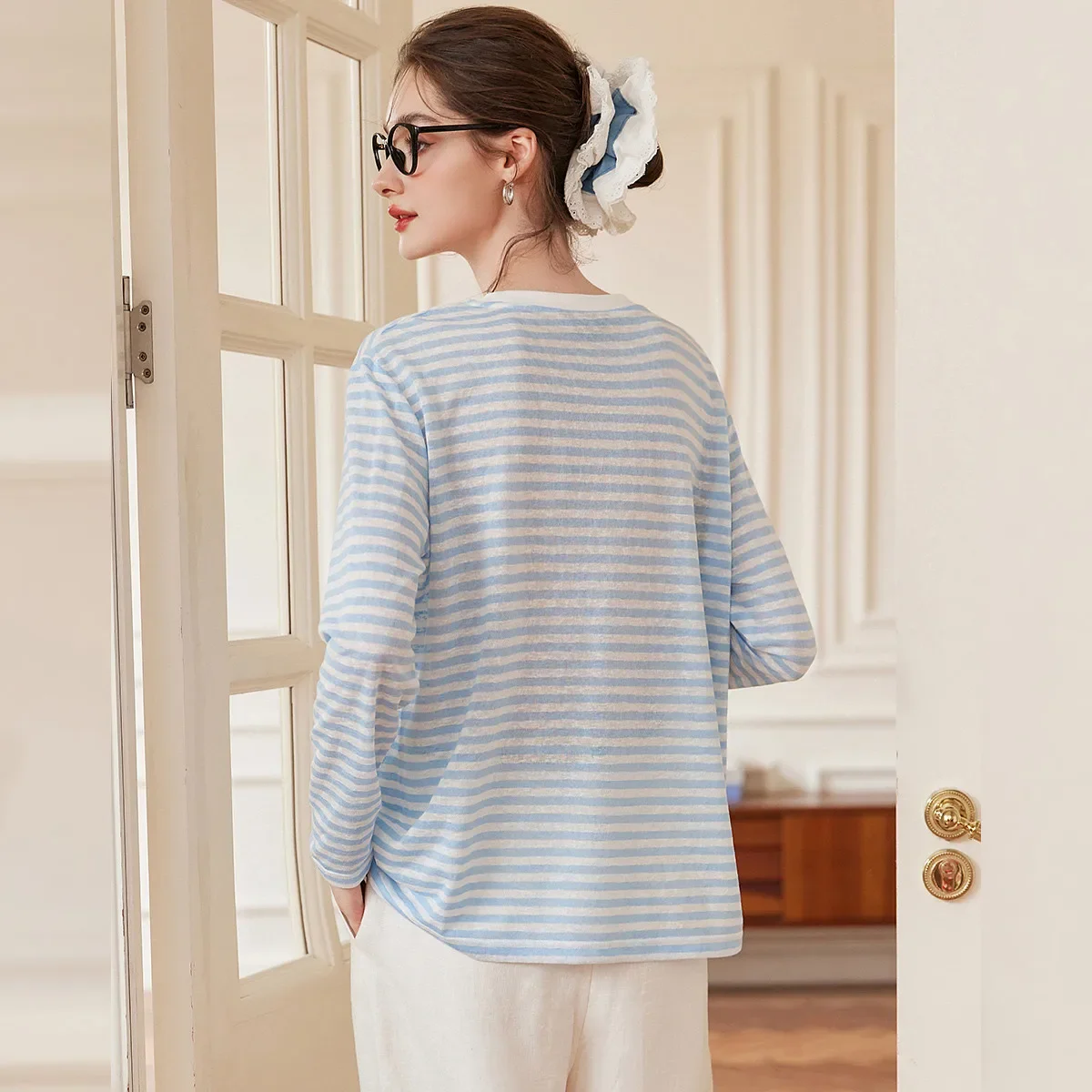 LOUIS YAO Gestreepte Contrast Kleur vrouwen T-Shirt 2025 Herfst Ronde Hals Print Lange Mouwen Tees Casual Tops