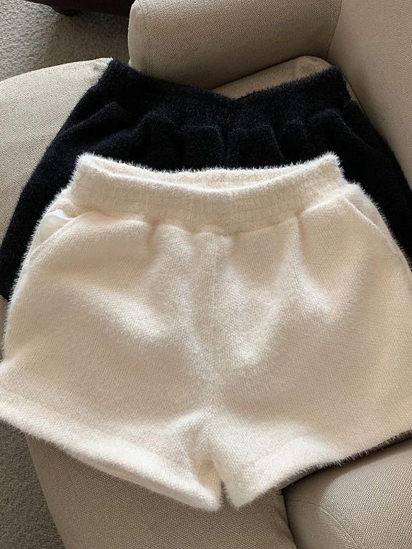 

Женские брюки с высокой талией и широкими штанинами в корейском стиле, из искусственного меха норки, повседневные, облегающие, универсальные, для ношения поверх одежды