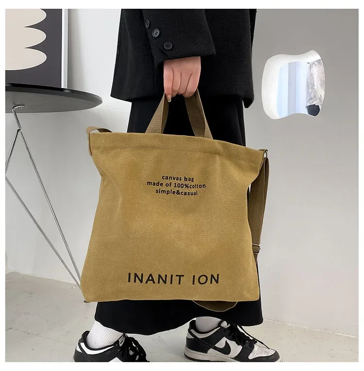Waschbare, dicke Handtasche, modische Tasche mit großem Fassungsvermögen, japanische einfache Canvas-Umhängetasche, Unisex-Umhängetasche für Studenten, für den täglichen Gebrauch – Detail 18