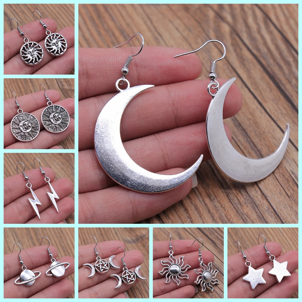 Vintage Totem Earring Sun & Moon Dangle Earrings Geometric Women Dangle Earrings Star Moon Female Korean Jewelry