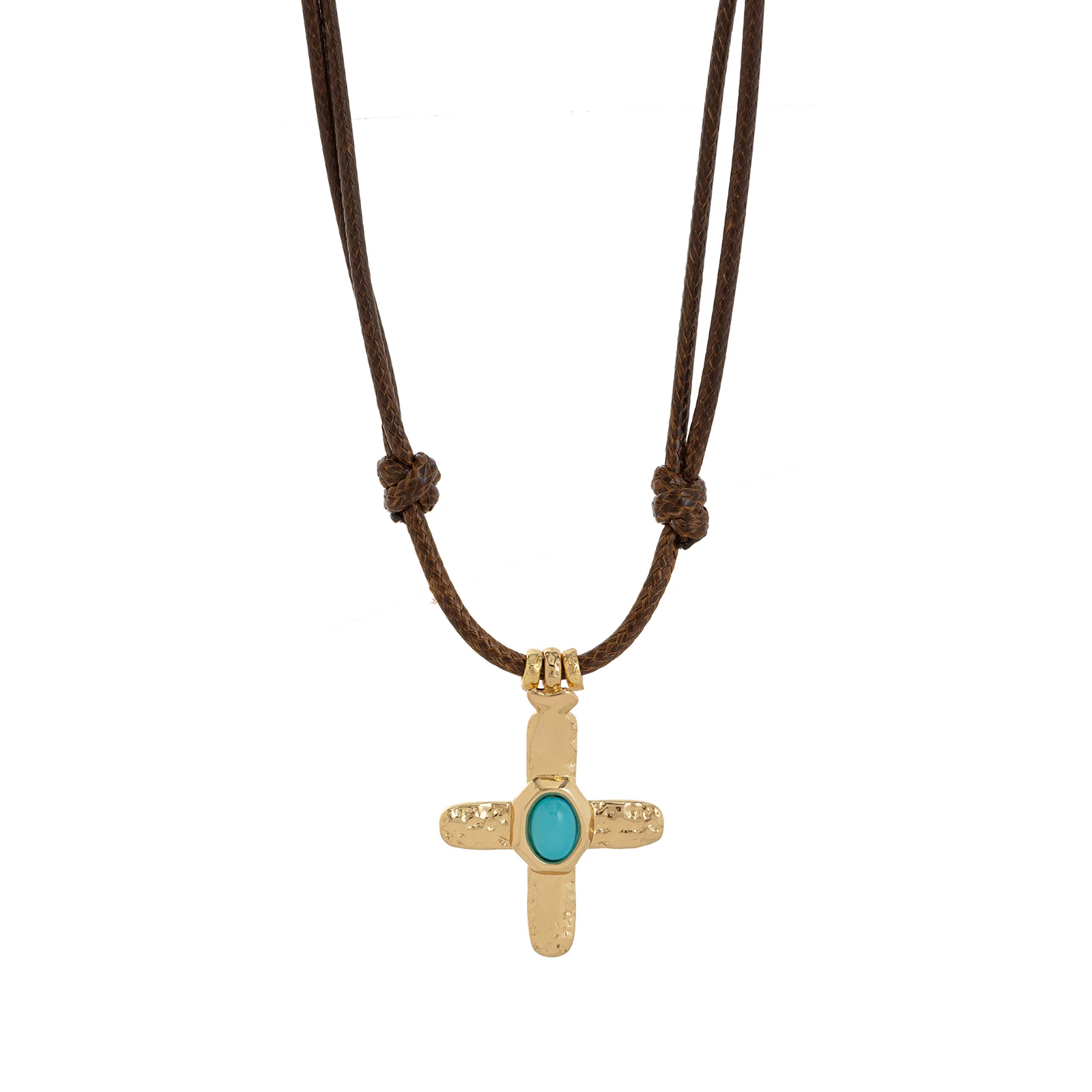 قلادة جديدة من الحجر الطبيعي متقاطعة من الفولاذ المقاوم للصدأ مع تحافظ على اللون مطلي بالذهب