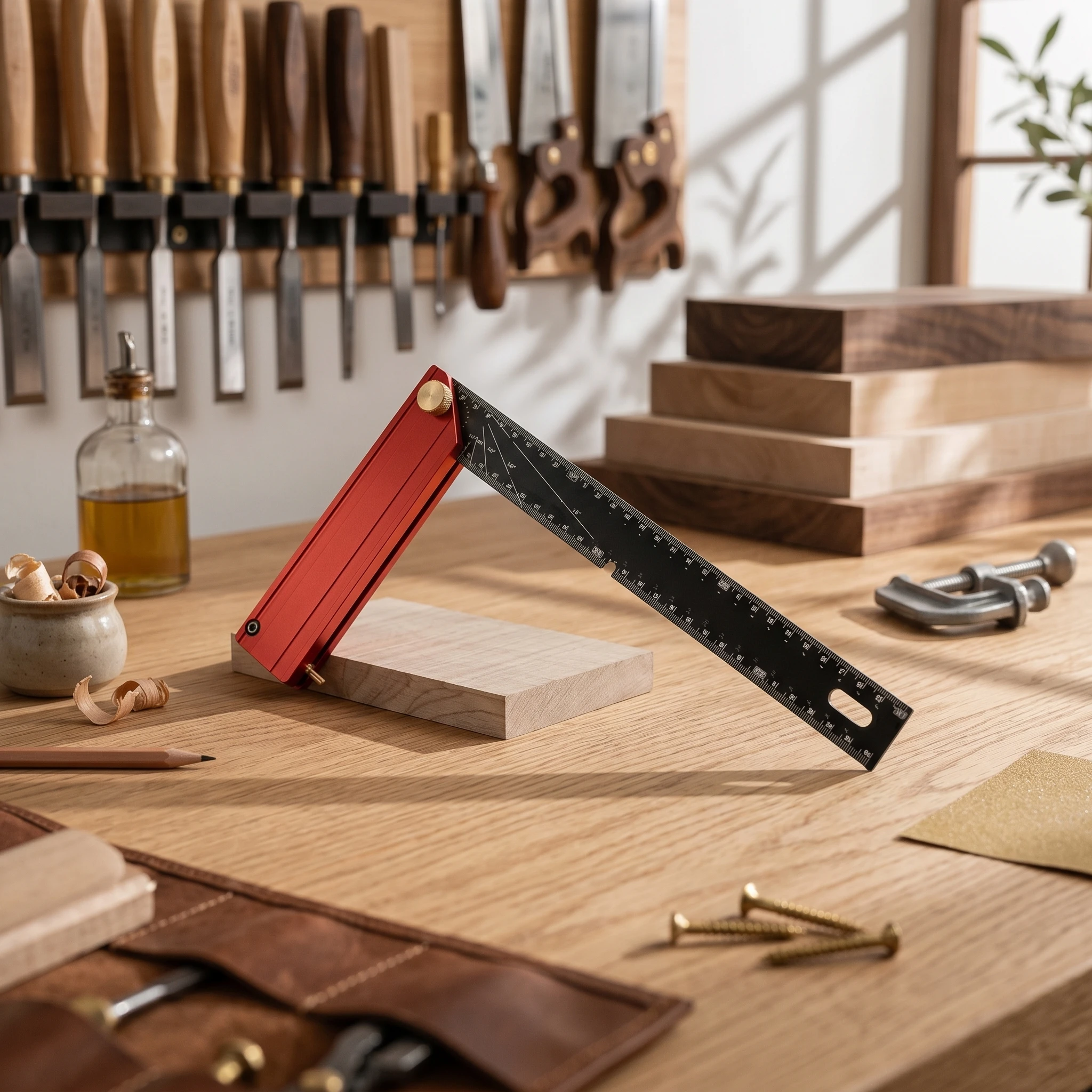 Multi-Angle Marking Ruler Rotatable Foldable Angle Ruler Layout Tool Detent Positioning Double-Sided Graduations for Woodworking