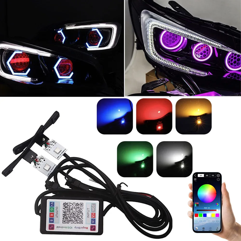 

Car Led Devil Eye LED Bluetooth-compatible APP RGB Demon Evil Eyes DRL 2.5 Headlights Motorcycle Mini Projector Lens Accessories