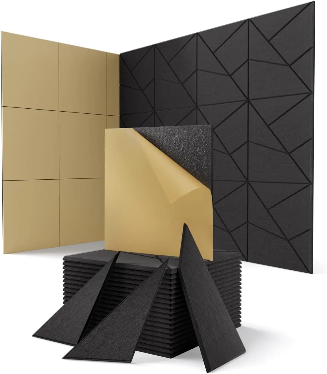 

18 Pack Acoustic Panels for Gaming Room, Office, Studio - Black Peel and Stick Sound Absorbing Wall Tiles