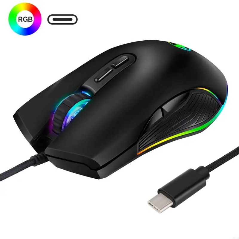 

20CB Optical Gaming USB C Mouse RGB LED Backlight for MacBook Chromebook Matebook X