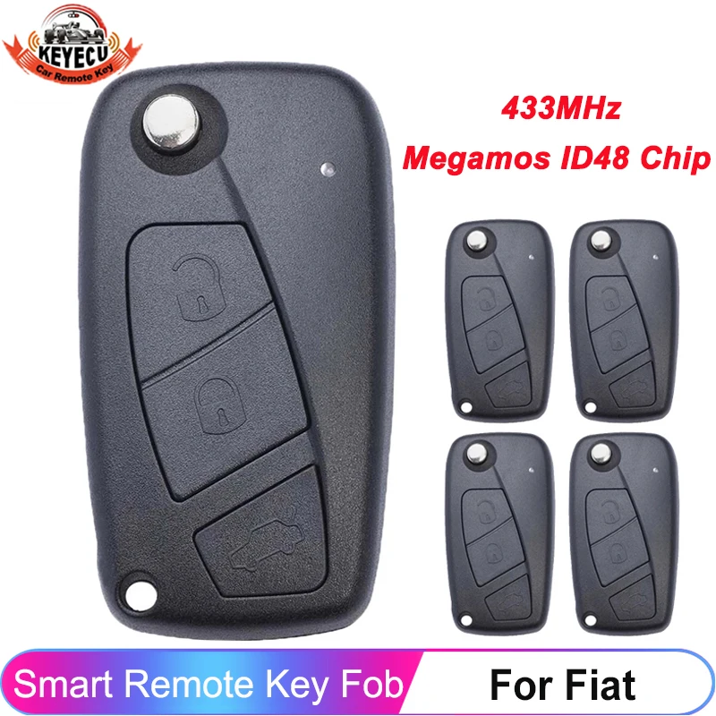 

KEYECU 433MHz Megamos ID48 Chip Flip Remote For Fiat Bravo Liena Stilo Jumper Punto Ducato Ypsilon Iveco Daily Key Fob 3 Buttons