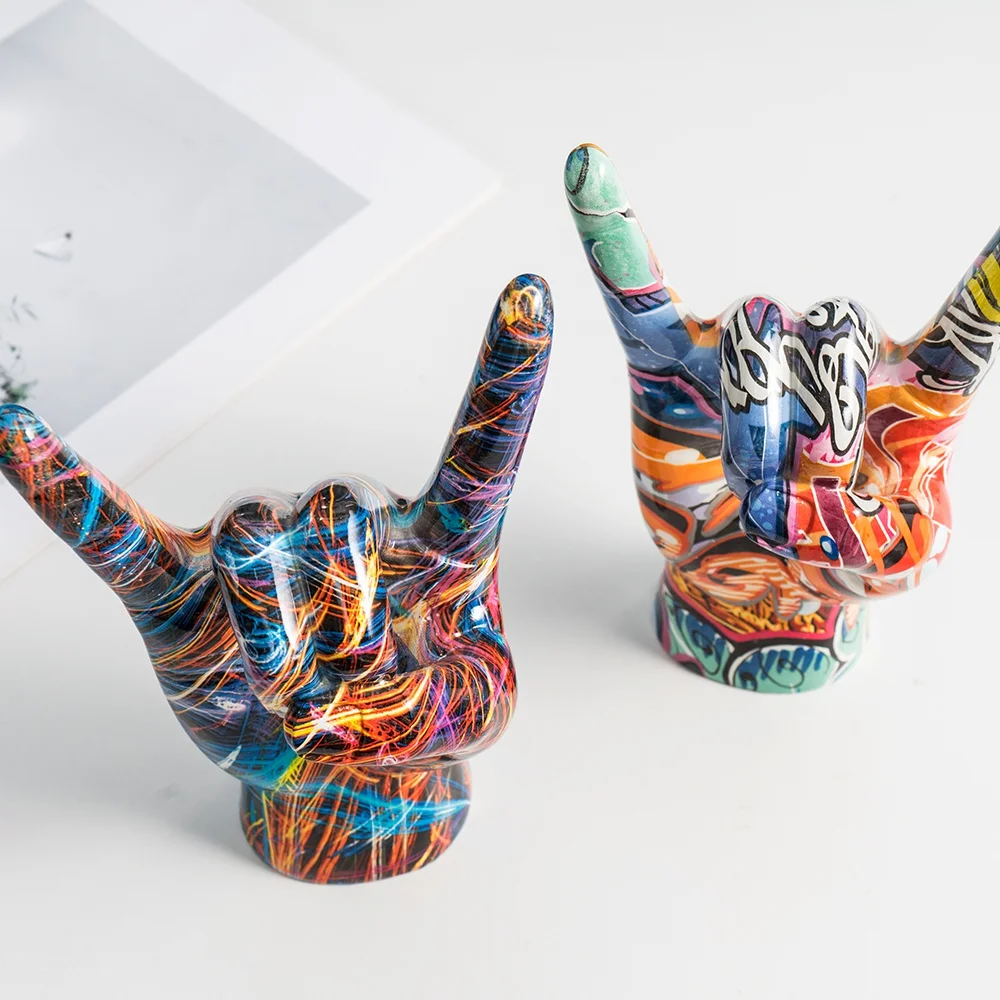 Vilead Graffiti Rock On Hand Figurines Rock and Roll Decor Bookshelf Home Wall Shelf Decoration Modern Pop Art Music Fans Gift - Image 4