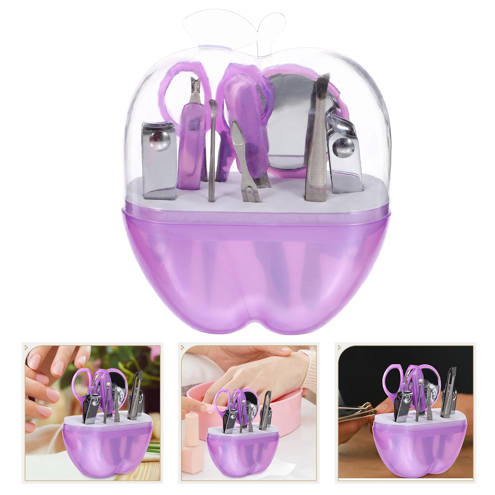 

9-In-1 Stainless Steel Clipper Set For Women, Eyebrow Scissors Manicure Tools With Mirror Apple Case Travel Outdoor