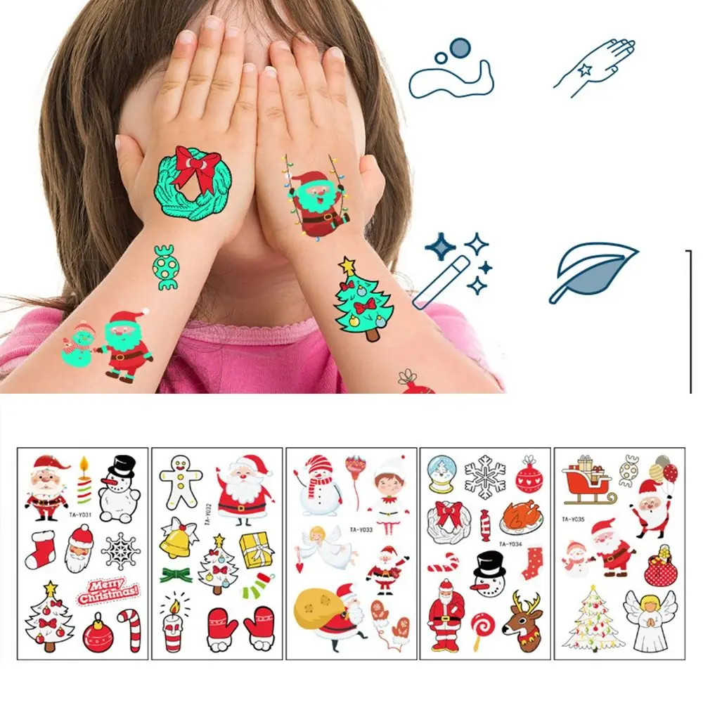 

Glowing In Dark Snowflake Santa Face Body Christmas Tattoo Temporary Tattoo Party Decorations Luminous Tattoo Sticker
