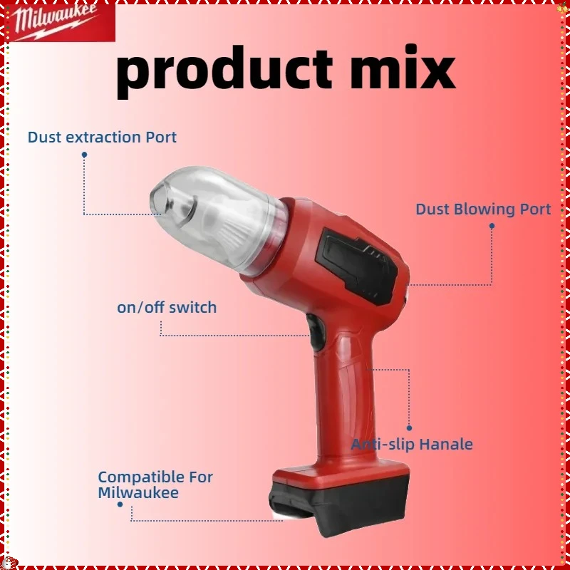 ميلووكي 2 في 1 آلة تجميع الغبار متعددة الوظائف ومنفاخ الهواء مكنسة كهربائية محمولة لاسلكية للبطارية