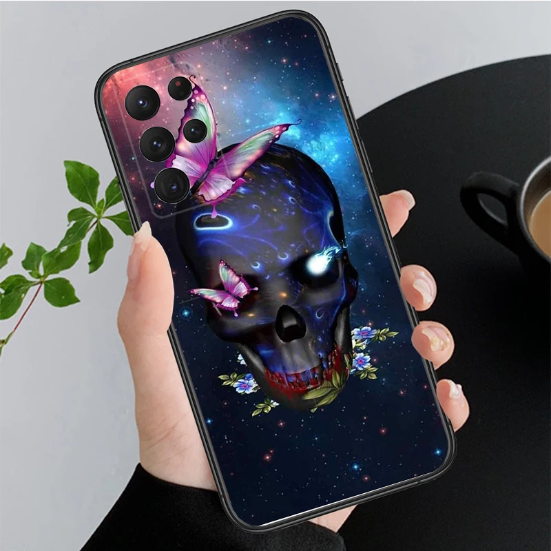เคสโทรศัพท์สําหรับ Samsung Galaxy A35 A55 A54 A15 A25 A05s A05 A22 A24 A52 A33 A34 M34 M14 M54 M23 Skull Rose ผีเสื้อกรณี Funda