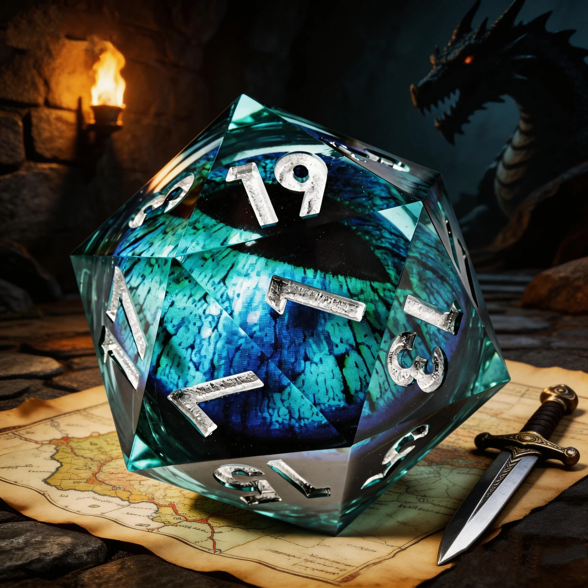 Kostki D&D 50mm D20 z żywicy, ręcznie robione, obrotowe kostki wielościenne z płynnym rdzeniem w kształcie smoczego oka, do gier RPG Dungeons and Dragons.