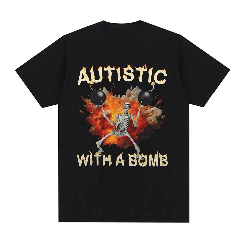 

2026 Autistic Explosion T Shirts Funny Skull Autism Meme T-Shirts Men's Clothing Cotton Summer Short Sleeve T-shirt Tops Ins