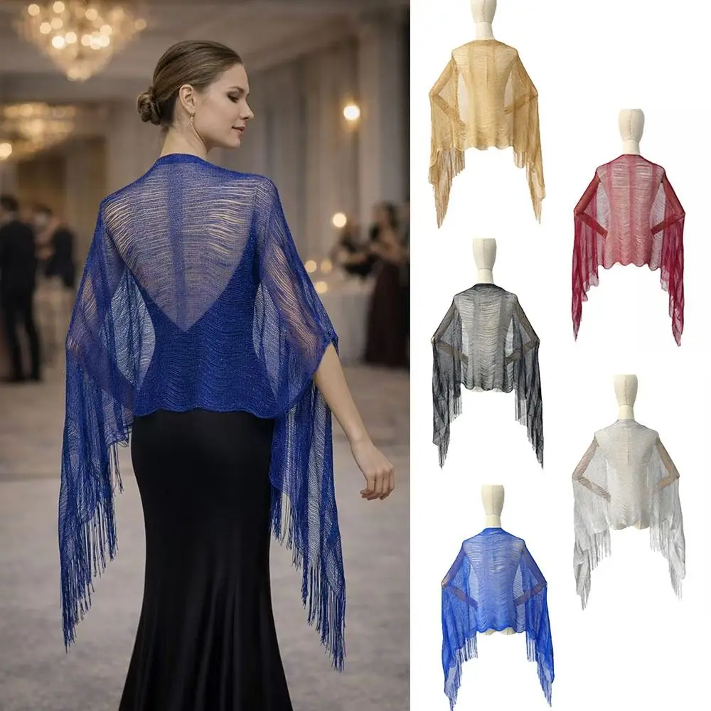 

High Quality Hollow out Tassel Shawl Comfortable Shinning Hollow Sun Protection Scarf tassel Polyester Silk Shawl Women