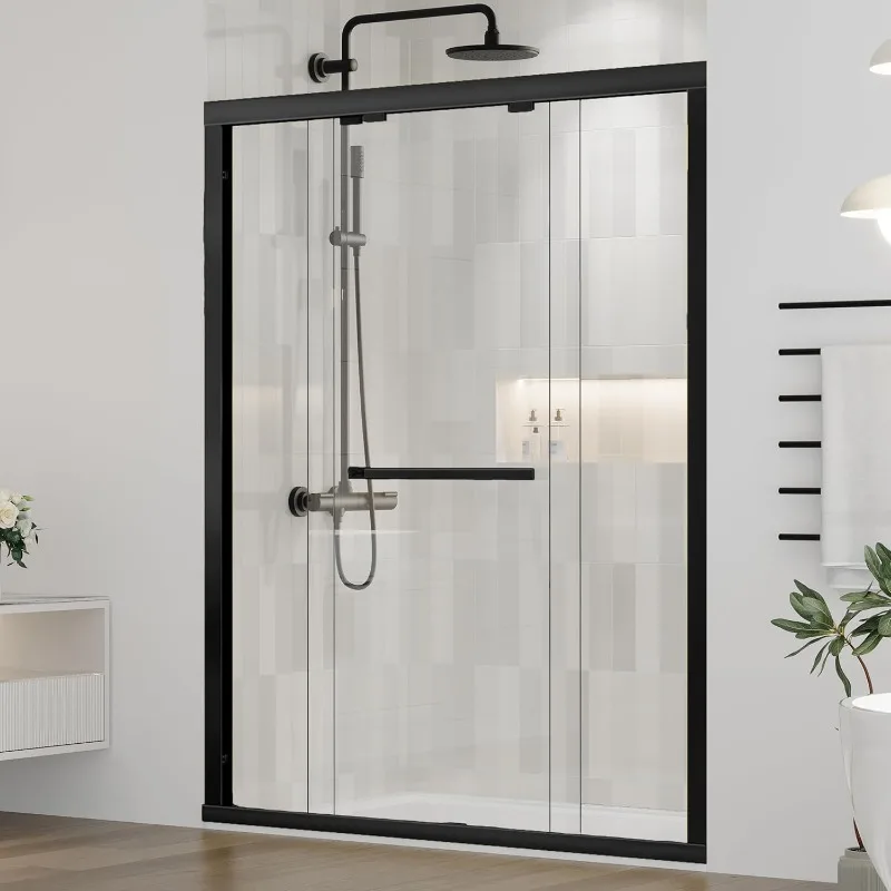 57-59" W X 75" H Semi-Frameless Bypass Double Sliding Shower Door, Glass Shower Door, 1/4" (6 Mm) SGCC Clear Tempered Shower