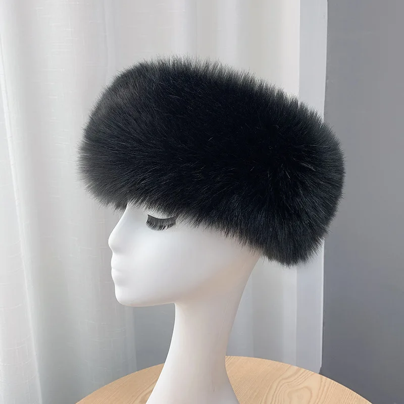 2024 Winter Thick Warm Furry Hairband For Women Girl Fashion Fluffy Faux Fur Russian Hat Headband Outdoor Warmer Ski Beanie Hats