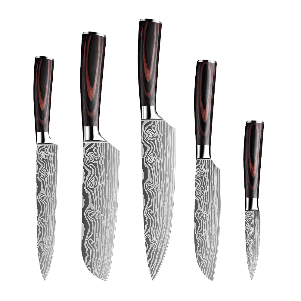 ZENG Küchenmesser-Set mit Lasermuster, Kochmesser, ultrascharfes Santoku-Schneidemesser, ergonomischer Holzgriff in Farbe, Kochmesser – Detail 3