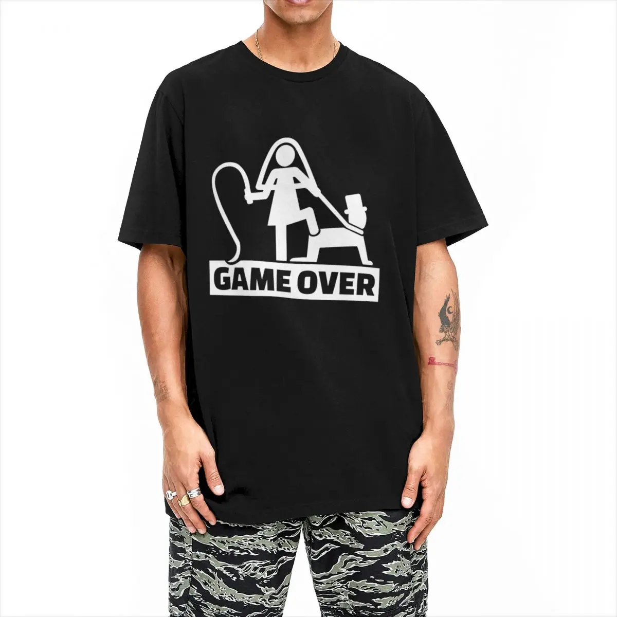 Game Over Slave Bridesmaid Party T Shirts for Men Pure Cotton Humorous T-Shirt Round Neck BDSM Tees Short Sleeve Tops Plus Size