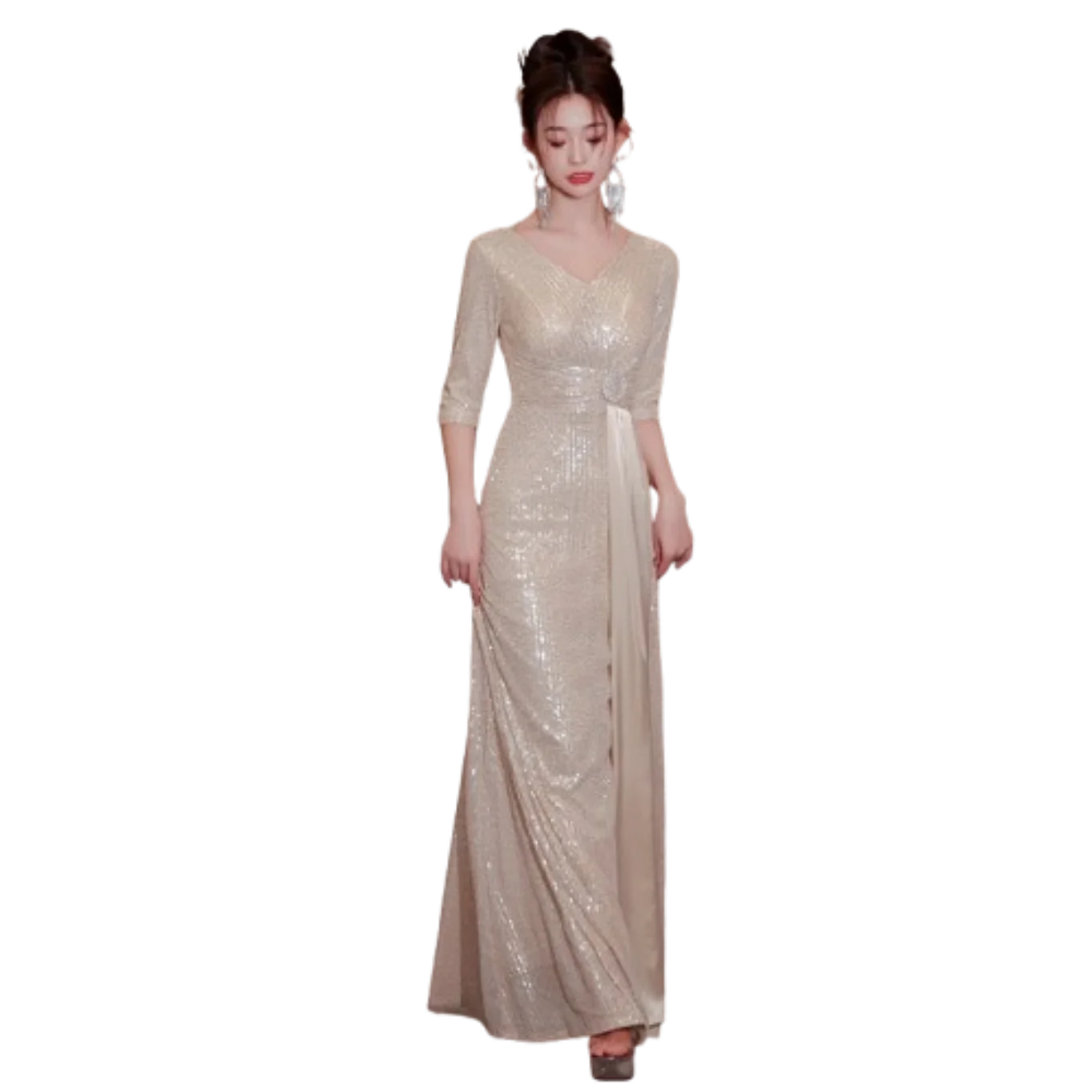 

Shiny French Youth Graduation Evening Dress Host High-end Sense Light Luxury Niche Temperament High-end Celebrity Fishtail Skirt