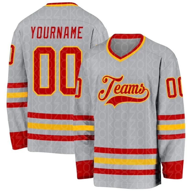 Dark Gray Red Yellow Hockey Jersey  Name Custom Number Logo Men Women Ice Hockey Jersey Competition Training Jerseys