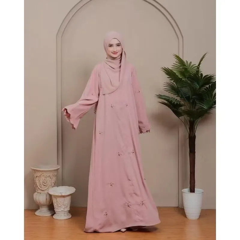 

Middle East Muslim New Fashion Women's Loose Plus Size Casual Trendy Simple Basic Printed Long Sleeve Ankle Length Dress Female