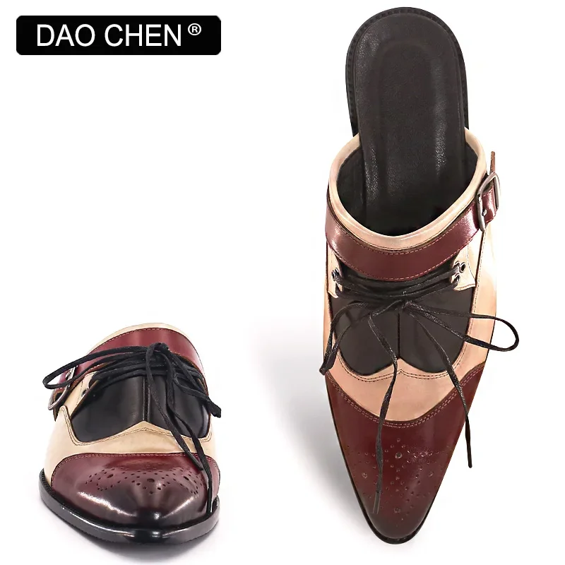 LUXURY MEN HALF SHOES MIXED COLOR POINTED SUMMER CASUAL DRESS MAN SHOES BREATHABLE COMFORTABLE GENUINE LEATHER SHOES MEN