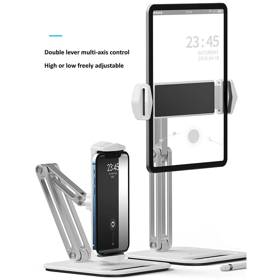 Adjustable Tablet Stand with 360 Rotating, Ergonomic Tablet Riser for Work, Dual Rotary Shaft Fully Foldable for Easy Storage