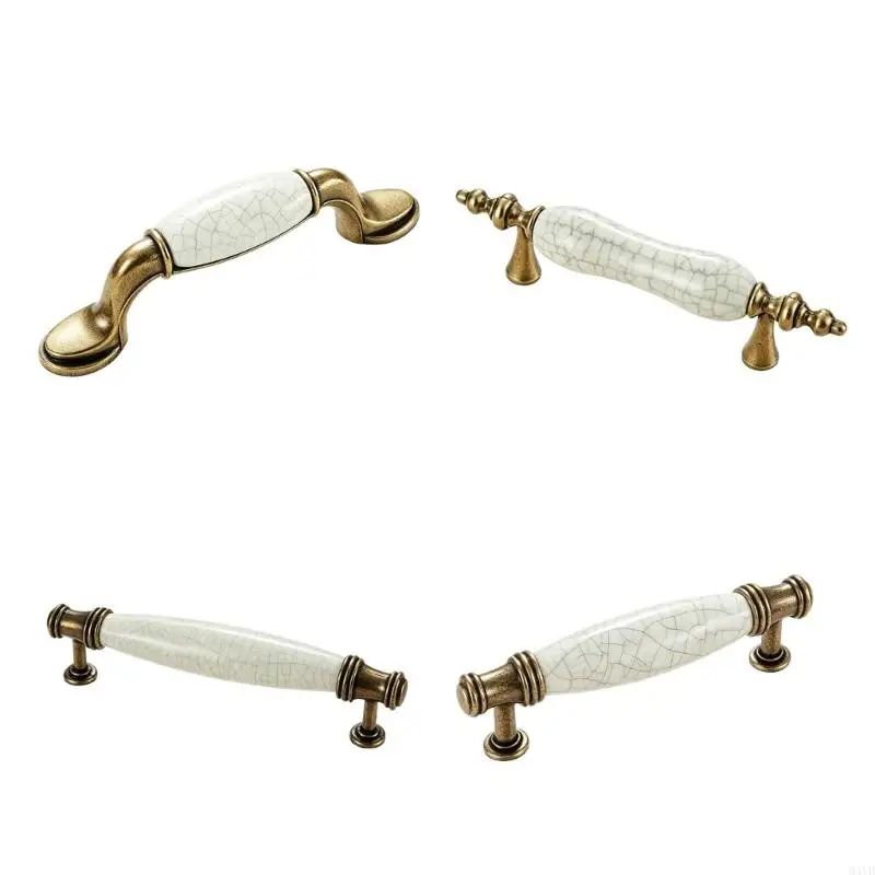 Decorative Drawer Pull for Cabinets with White Center Detail and Warm Metal Mounts for Furniture Front Update Work M4YD