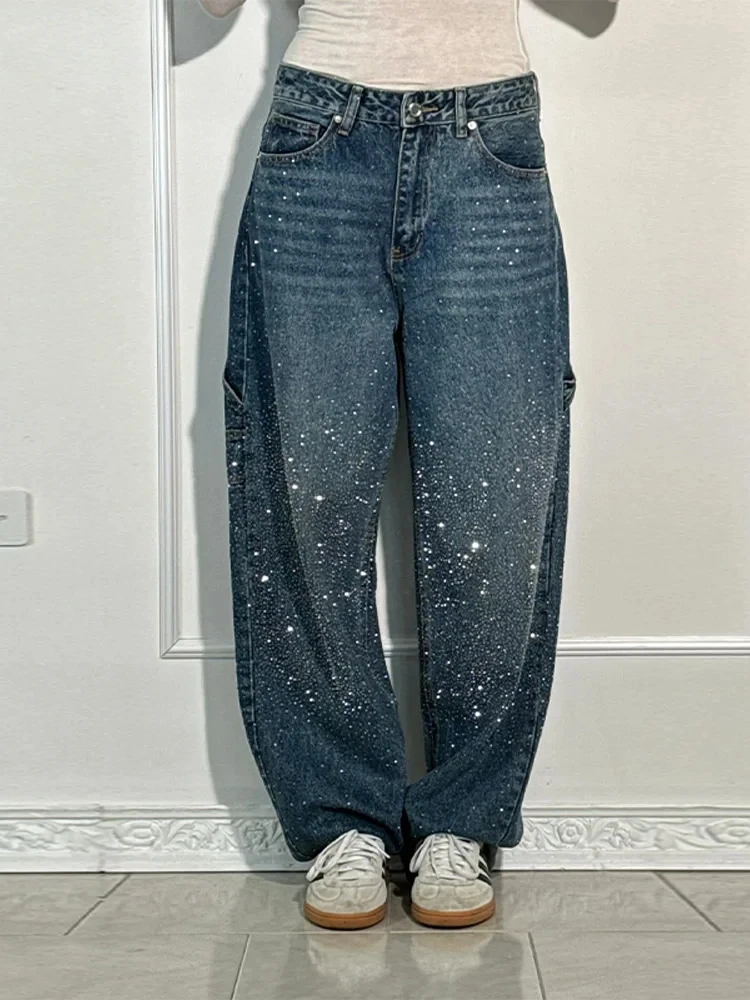 

Denim Flash Pant Women Pocket Versatile Loose Low Waist Straight Cowboy Long Trousers Female 2025 Spring Streetwear Pants