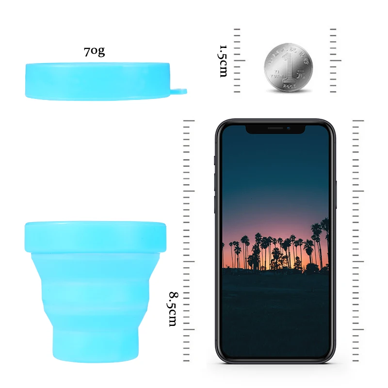 FAIS DU 170ML Portable Silicone Folding Water Cup Outdoor Heat Resistant Foldable Mug with Lid Collapsible Travel Drinking Cups