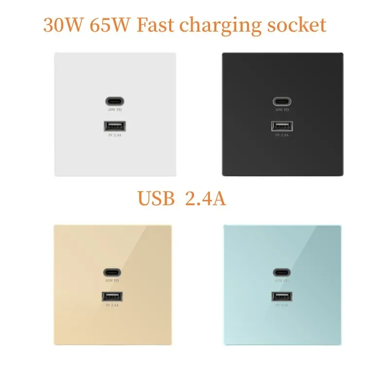 Universal 2 Port 30W 65W Type-c Super Fast Charging Wall Socket, White/gold/gray/black Uk 2.4A Usb C Plug Adapter 220V Outlet