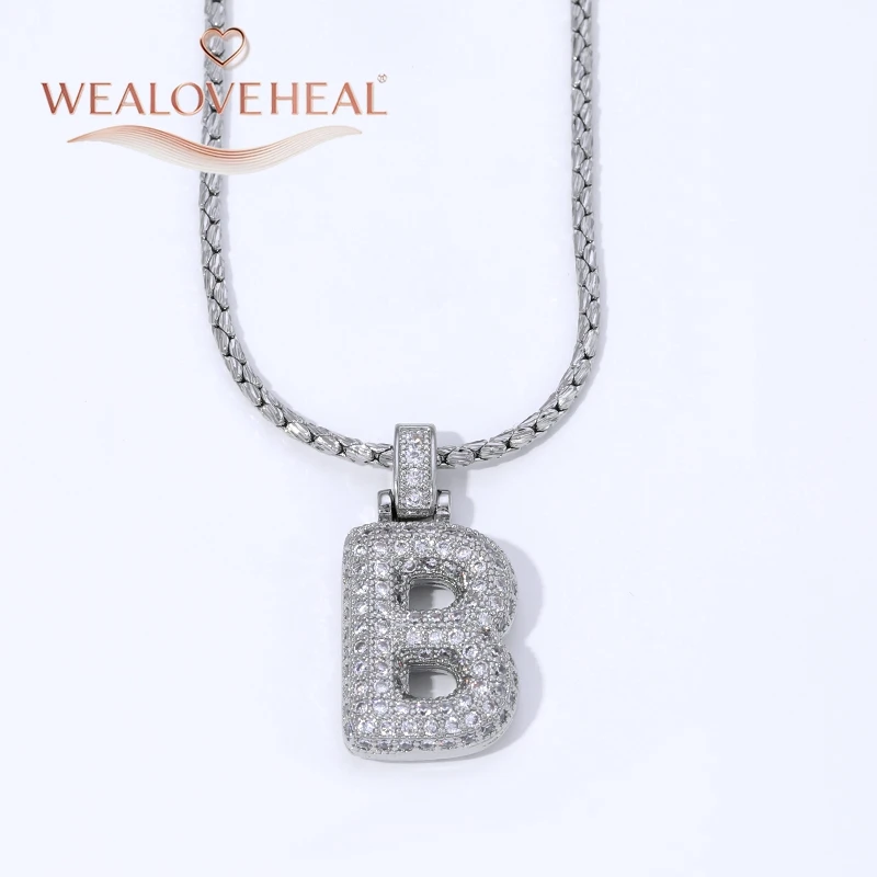 Rhodium-Plattierte A-Z Bubble Initial-Halskette, Puff-Ballon-Buchstaben-Anhänger-Halsketten mit Zirkonia, Hip-Hop-Schmuck-Geschenk für Frauen und Männer – Detail 20