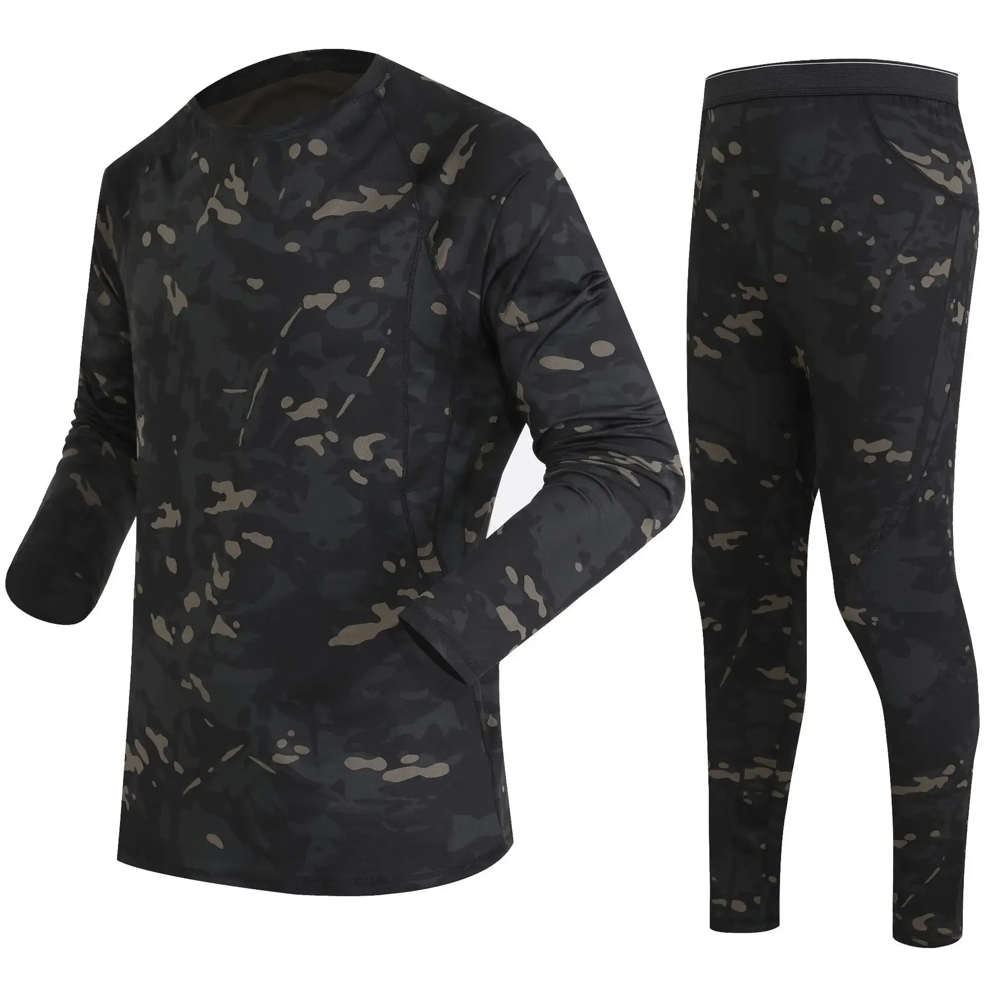 2024 3D Cutting Thermal Underwear Suit Men's Army Camouflage Tops Pants Sets Breathable Fleece Outdoor Quick Drying Men Clothing