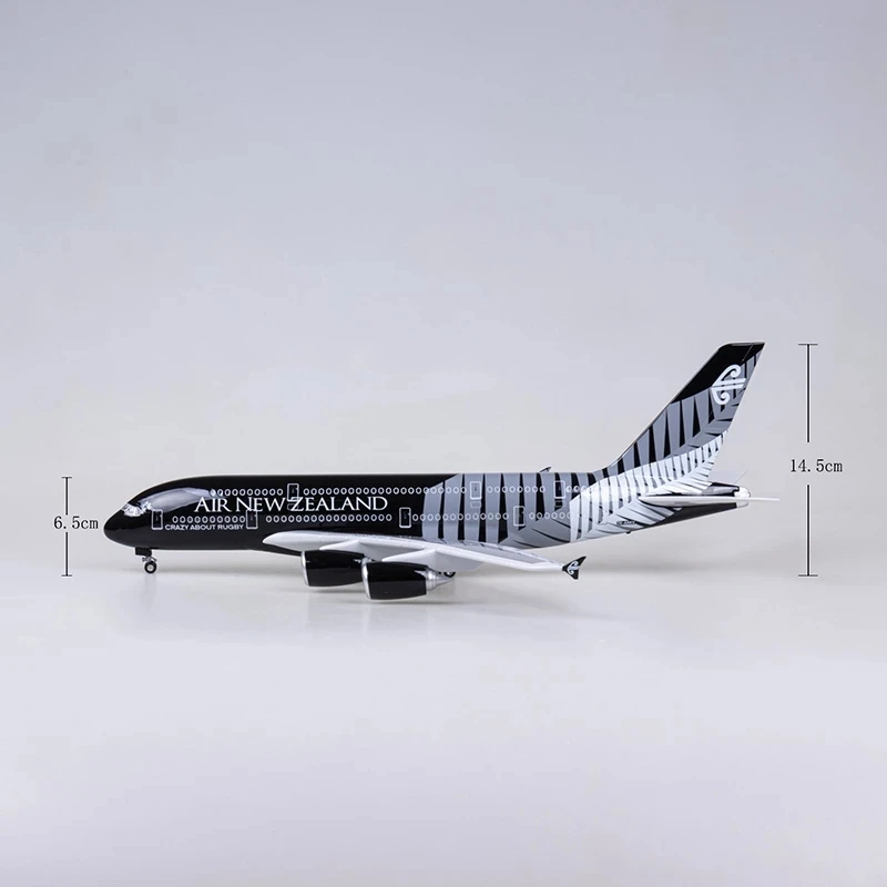 Avião escala 47cm a380 nova zelândia airways modelo w luz e roda trem de pouso diecast resina avião brinquedos para crianças presente por