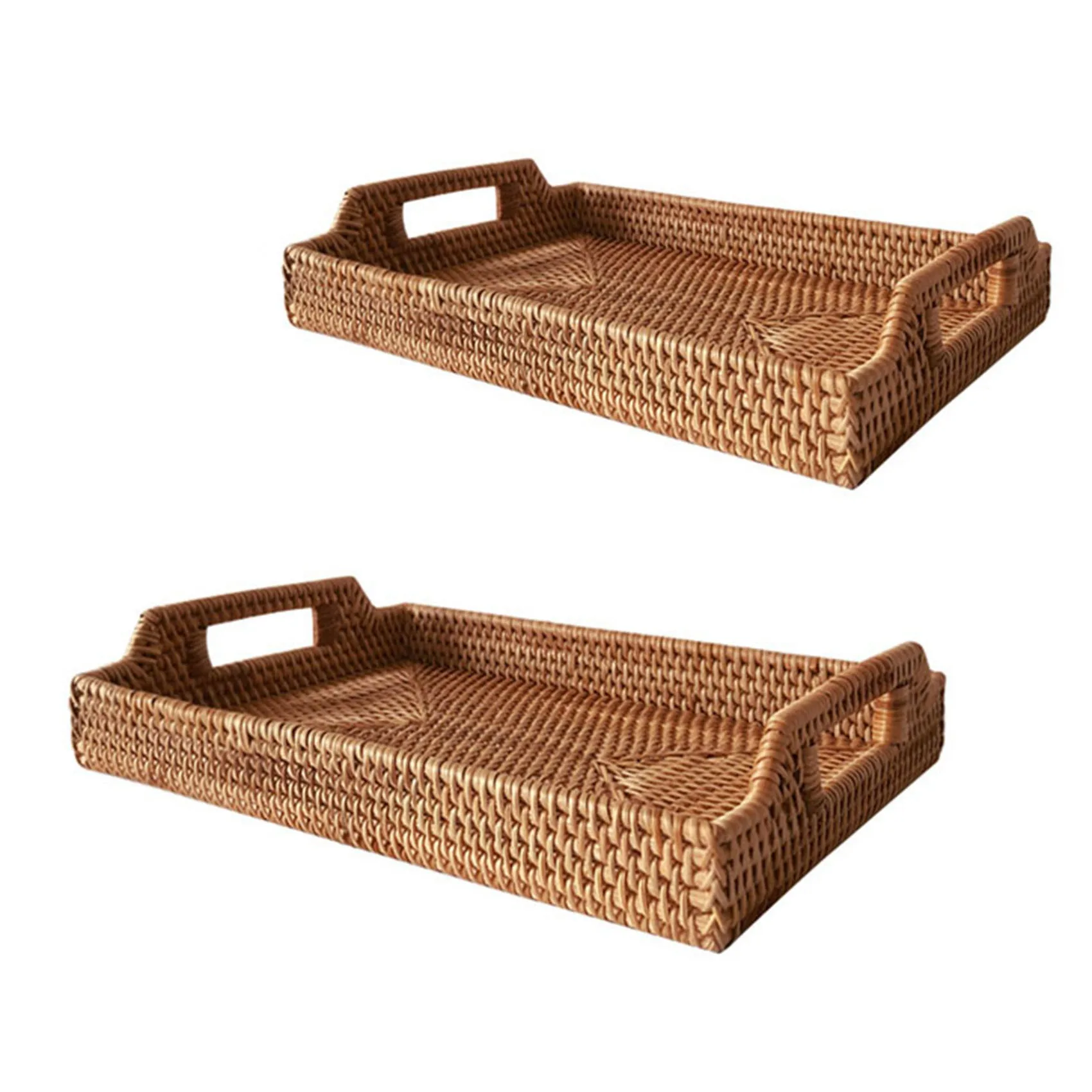 

Rattan Woven Serving Trays with Handle Handmade Woven Tray Snack Plate Rattan Woven Basket Fruit Snack Display Tray