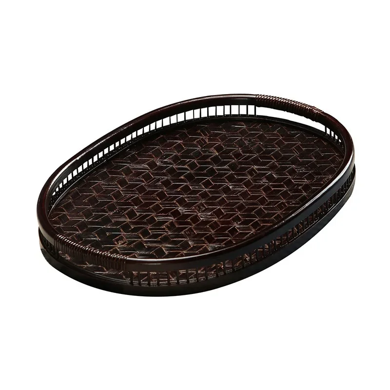 Handmade Bamboo Products Zen Japanese Lacquer Long Square Oval Bamboo Tea Storage Plate Tray