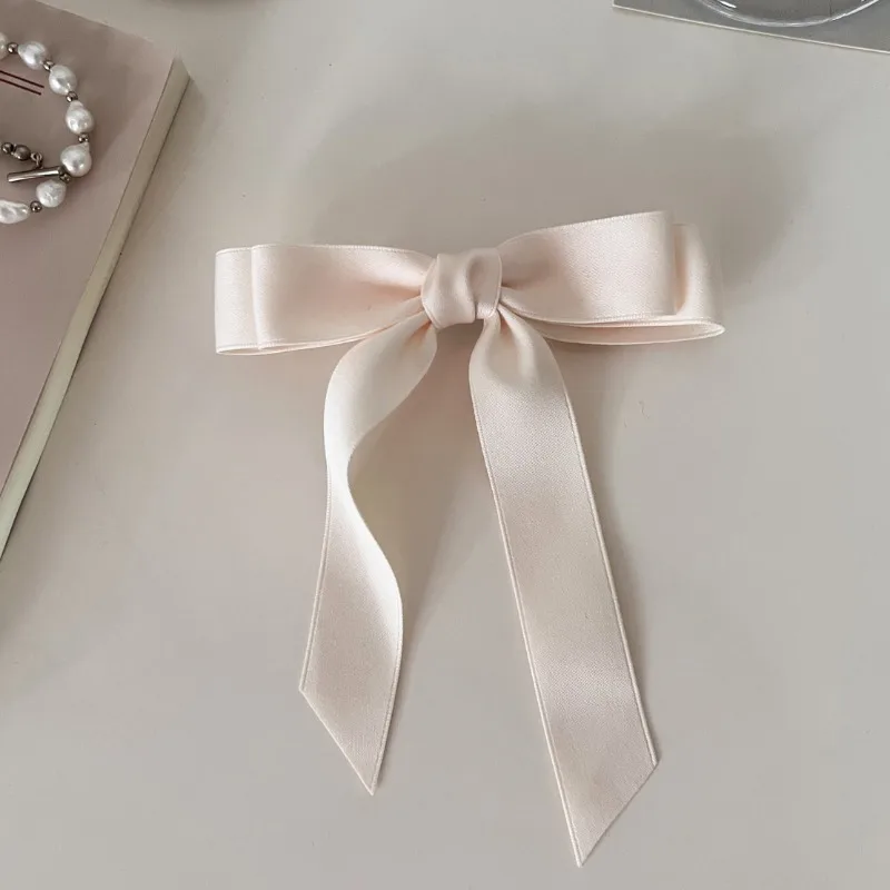 Fashion Solid Color Satin Bow Long Ribbon Hair Clips for Women Korean Style Design Lady Hairpins Headwear