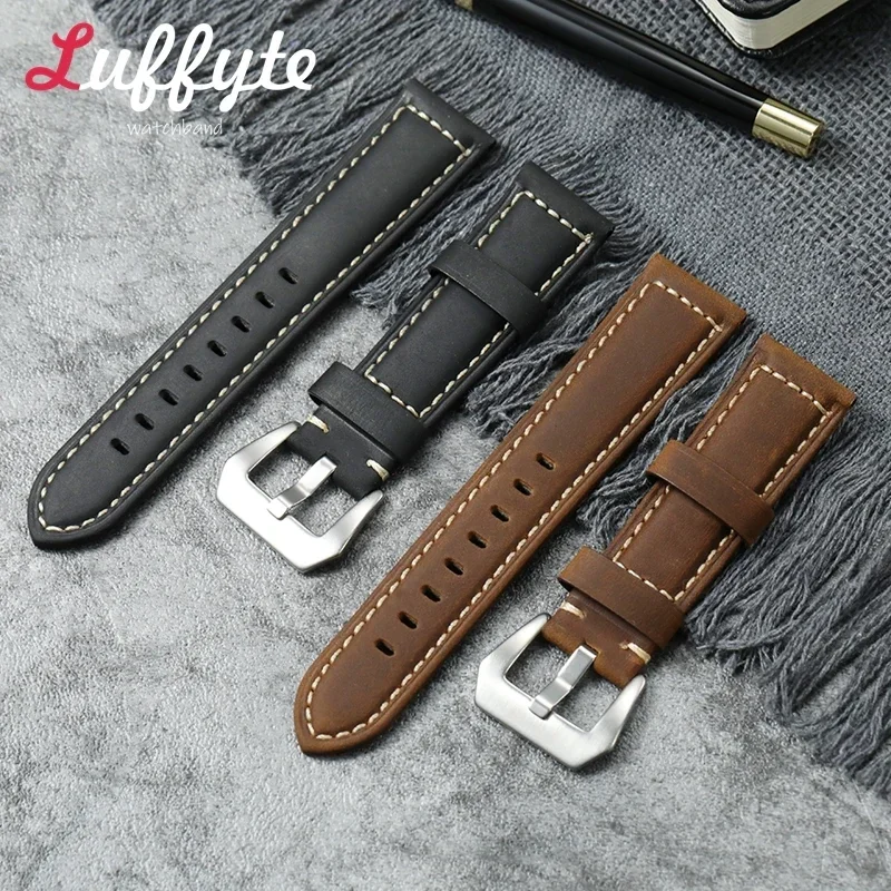 

Crazy Horse Leather Retro Wristwatch Band 20mm 22mm 24mm 26mm Watch Straps Black Brown Watchband Men Business Wrist Belt