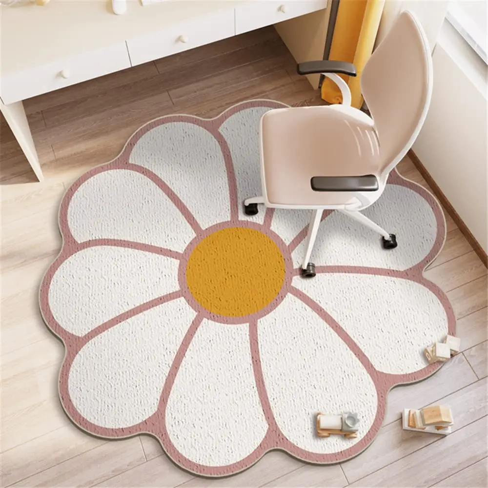 VIKAMA Nordic Area Rugs Round Cute Flower Shaped Shaggy Soft Short Pile Anti Slip Bath Floor Mat Bedroom Kids Room  Home Decor