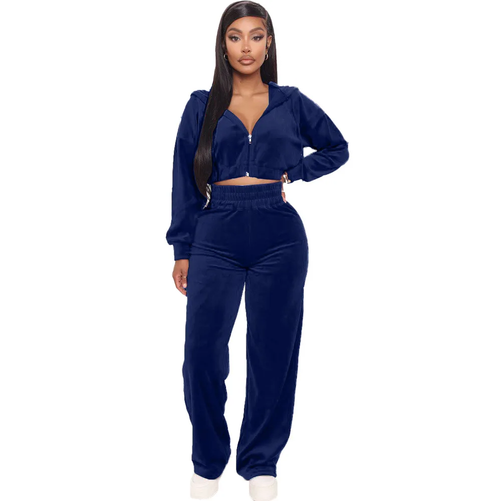 Welur wiosenny damski kombinezon sportowy dres z kapturem sweter + spodnie do biegania Jogger Fitness Workout Casual zestaw treningowy Sweatsuit