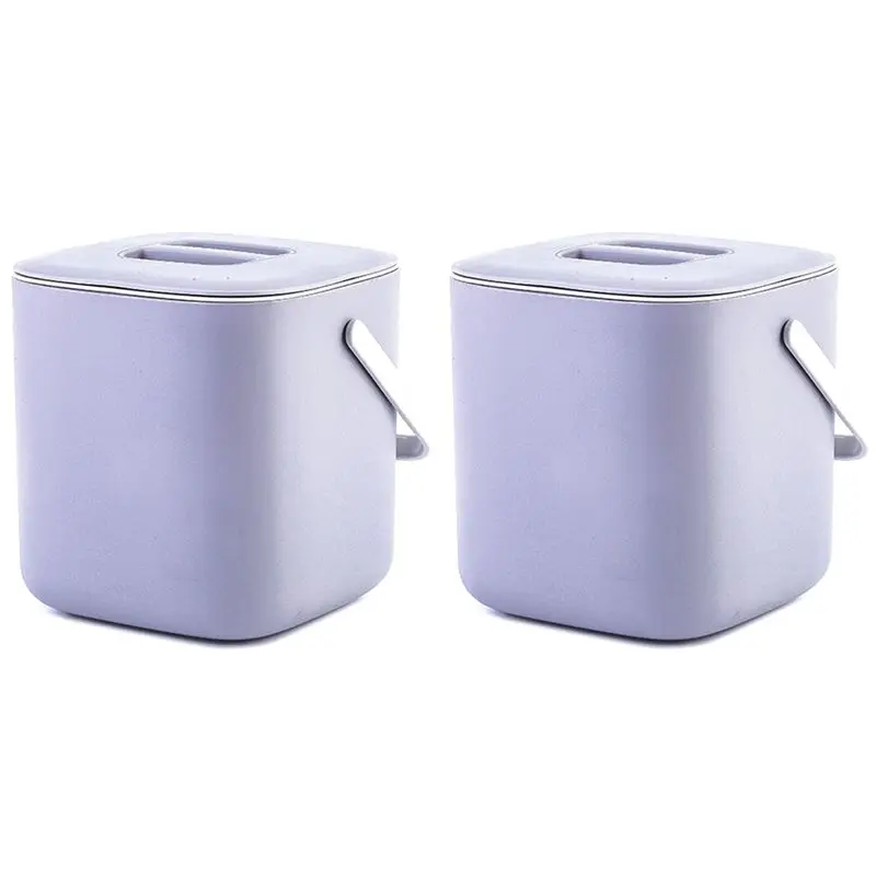 AT19-2X Plastic Kitchen Food Waste Trash Can Compost With Drainer Rubbish Container Organizer Accessories Tools-Light Grey